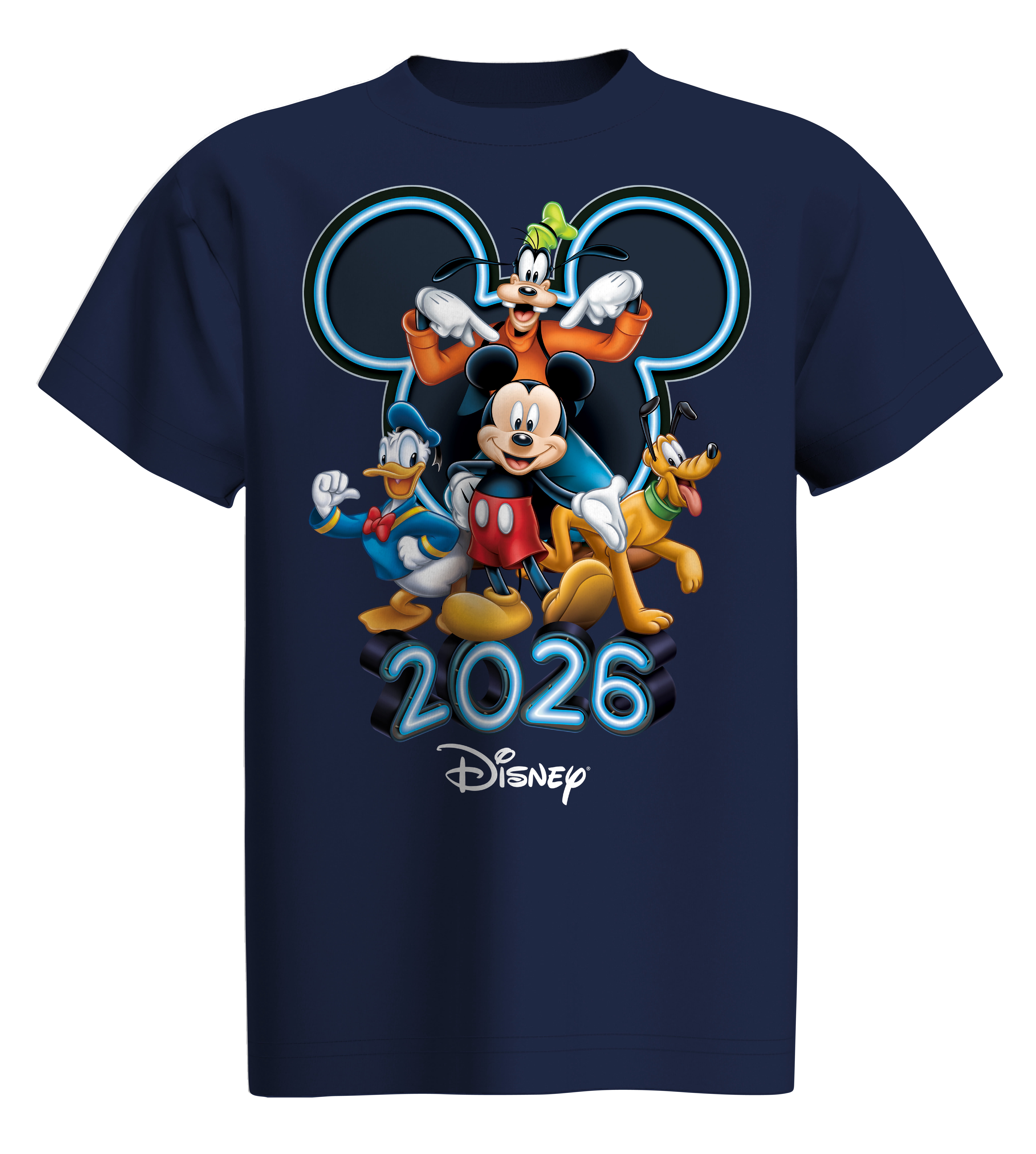 Mickey & Friends 2026 Navy Youth Tee Shirt, XS-XL (Boy's)