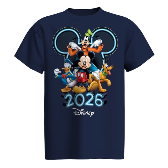 Disney Mickey & Friends 2026 Navy Youth Tee Shirt, XS-XL (Boy's)