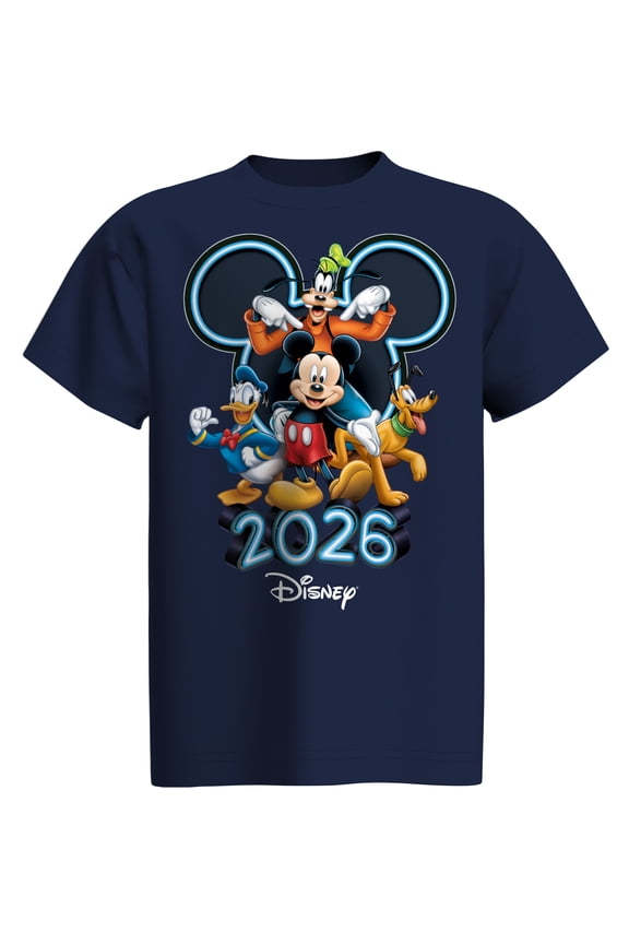 Mickey & Friends 2026 Navy Youth Tee Shirt, XS-XL (Boy's)