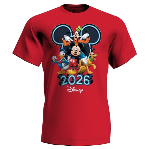 Disney Mickey & Friends 2026 Red Adult Tee Shirt, XS - 2XL (Unisex)