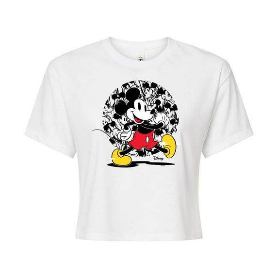 Disney - Mickey & Friends - All the Faces of Mickey - Juniors Cropped Cotton Blend T-Shirt
