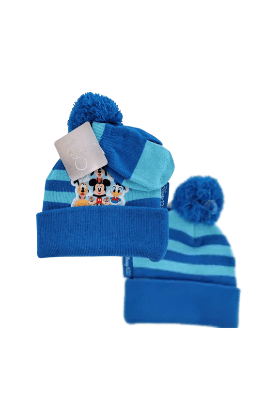 Mickey & Friends Blue Stripes Hat and Mitten Winter Set for Toddlers, 2 Pack