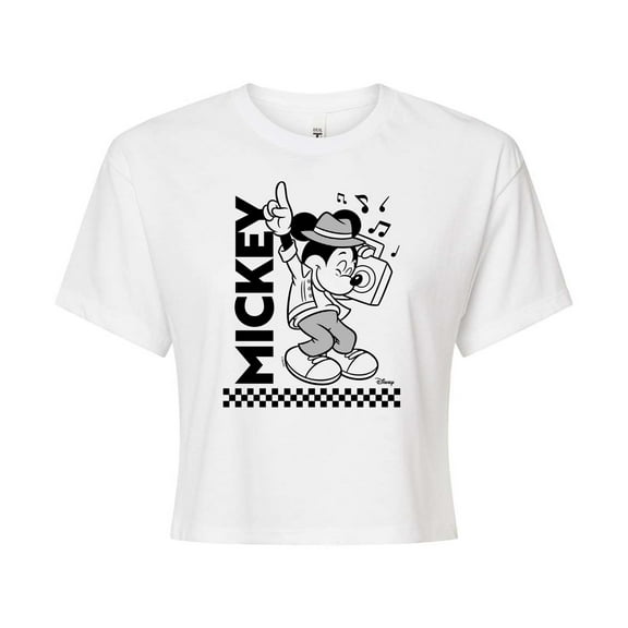 Disney - Mickey & Friends - Boombox & Jammin' Mickey - Juniors Cropped Cotton Blend T-Shirt