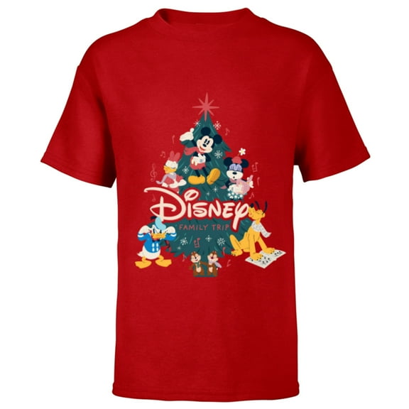 Disney Mickey & Friends Carols Christmas Holiday Family Trip - Short Sleeve T-Shirt for Kids - Customized-Red