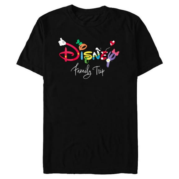 Disney Mickey & Friends Character Letters Disney Family Trip - Short Sleeve Blended T-Shirt for Adults - Customized-Black