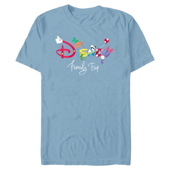 Disney Mickey & Friends Character Letters Disney Family Trip - Short Sleeve Blended T-Shirt for Adults - Customized-Ocean Blue