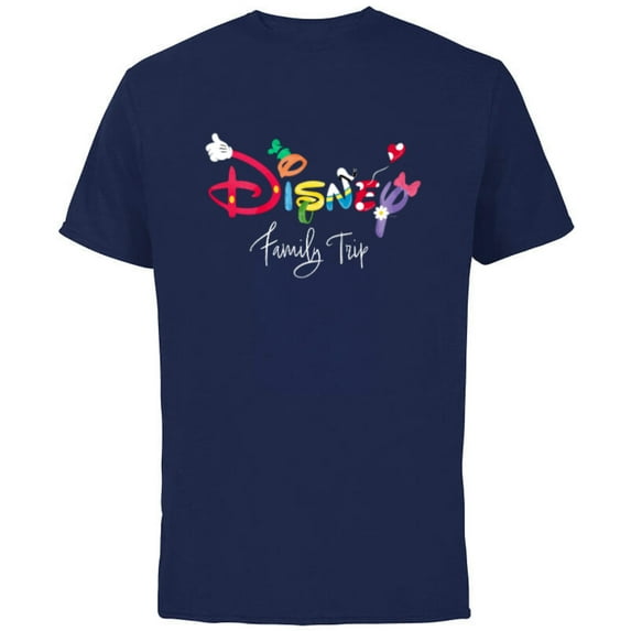 Disney Mickey & Friends Character Letters Disney Family Trip - Short Sleeve Cotton T-Shirt for Adults - Customized-Navy