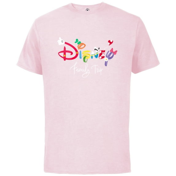 Disney Mickey & Friends Character Letters Disney Family Trip - Short Sleeve Cotton T-Shirt for Adults - Customized-Soft Pink