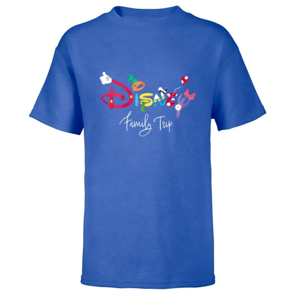 Disney Mickey & Friends Character Letters Disney Family Trip - Short Sleeve T-Shirt for Kids - Customized-Royal