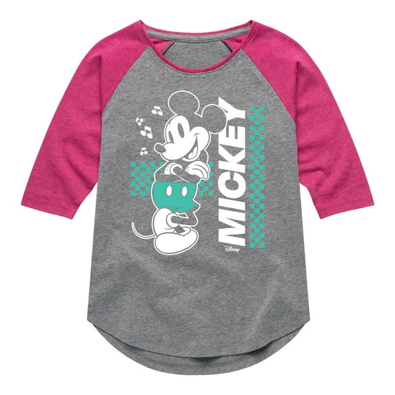 Disney - Mickey & Friends - Checkered Retro Design - Toddler And Youth Girls Raglan Graphic T-Shirt
