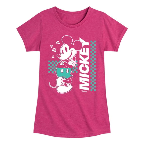 Disney - Mickey & Friends - Checkered Retro Design - Toddler And Youth Girls Short Sleeve Graphic T-Shirt