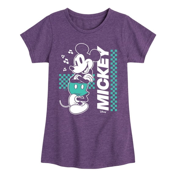 Disney - Mickey & Friends - Checkered Retro Design - Toddler And Youth Girls Short Sleeve Graphic T-Shirt