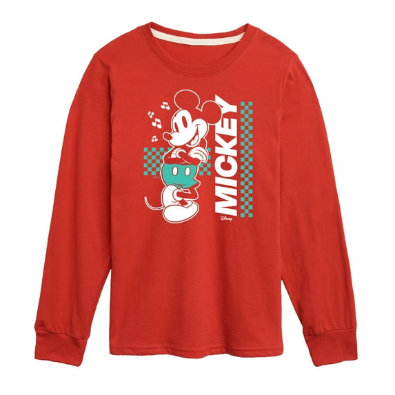 Disney - Mickey & Friends - Checkered Retro Design - Toddler And Youth Long Sleeve Graphic T-Shirt