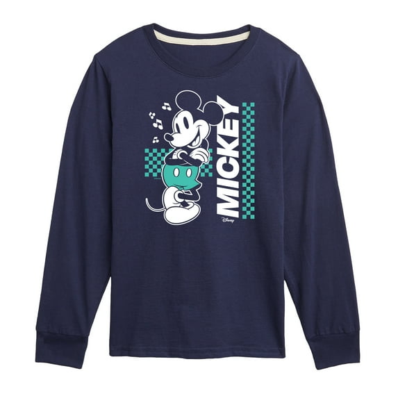 Disney - Mickey & Friends - Checkered Retro Design - Toddler And Youth Long Sleeve Graphic T-Shirt
