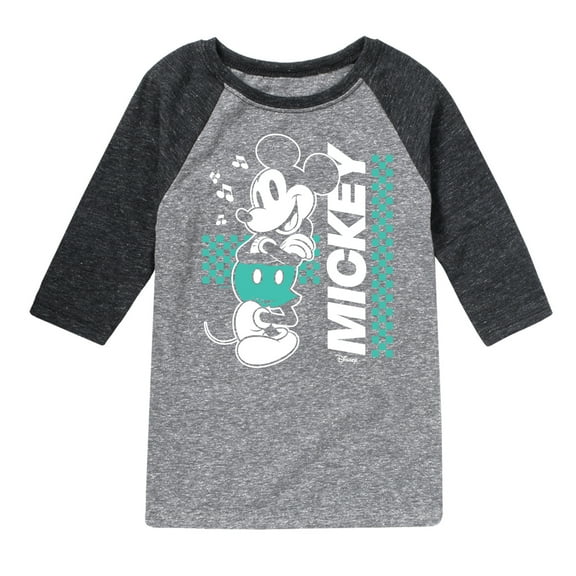 Disney - Mickey & Friends - Checkered Retro Design - Toddler And Youth Raglan Graphic T-Shirt