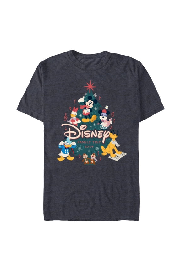 Mickey & Friends Christmas Holiday Family Trip 2024 - Short Sleeve Blended T-Shirt for Adults - Customized-Navy Heather