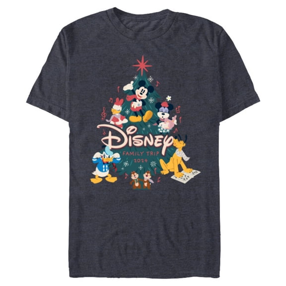 Disney Mickey & Friends Christmas Holiday Family Trip 2024 - Short Sleeve Blended T-Shirt for Adults - Customized-Navy Heather