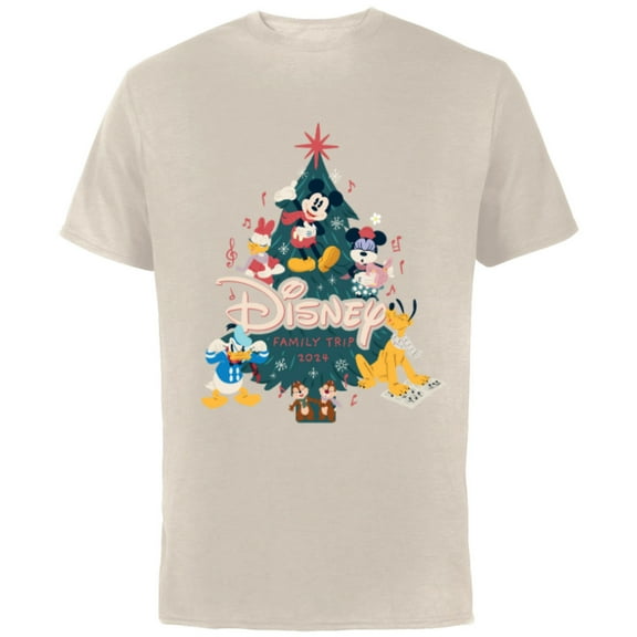 Disney Mickey & Friends Christmas Holiday Family Trip 2024 - Short Sleeve Cotton T-Shirt for Adults - Customized-Natural