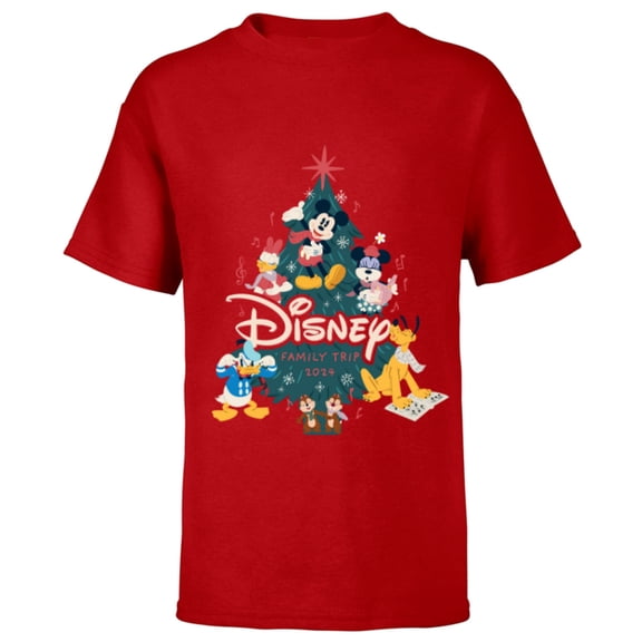 Disney Mickey & Friends Christmas Holiday Family Trip 2024 - Short Sleeve T-Shirt for Kids - Customized-Red