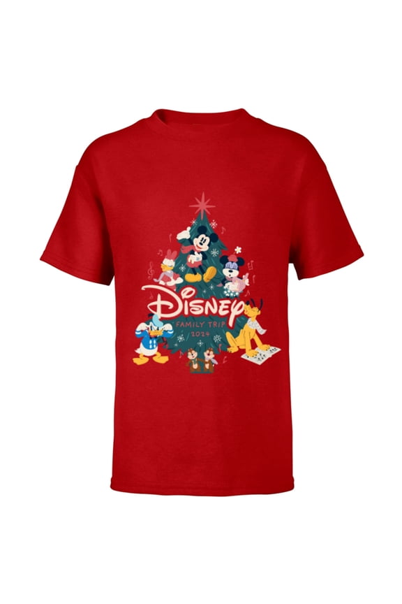 Mickey & Friends Christmas Holiday Family Trip 2024 - Short Sleeve T-Shirt for Kids - Customized-Red