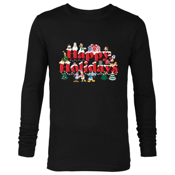 Disney Mickey & Friends Christmas Snow-Capped Happy Holidays - Long Sleeve T-Shirt for Men - Customized-Black