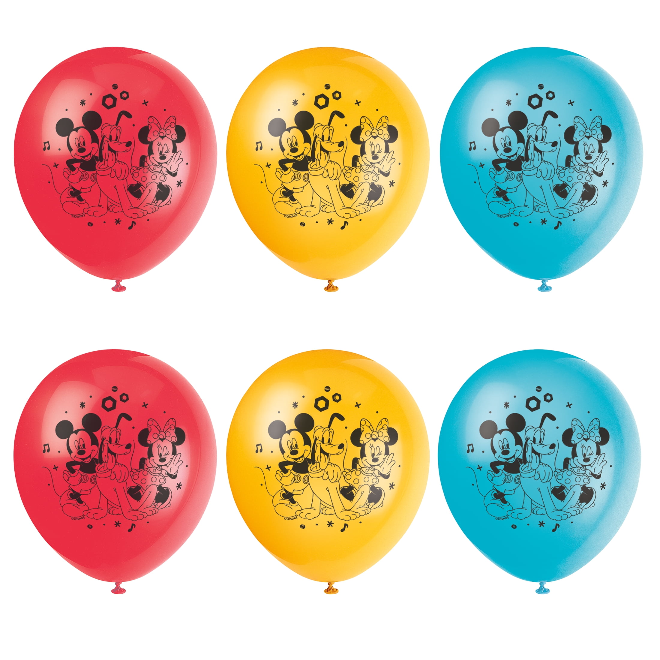 Disney Mickey & Friends Clubhouse Assorted Red, Yellow and Blue 12" Latex Balloons, 6ct