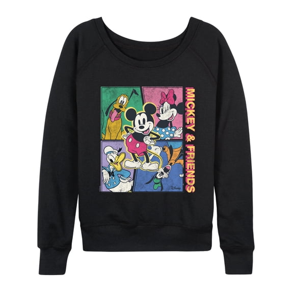 Disney - Mickey Friends Comic Women's Lightweight French Terry Wide Neck Long Sleeve Graphic Shirt
