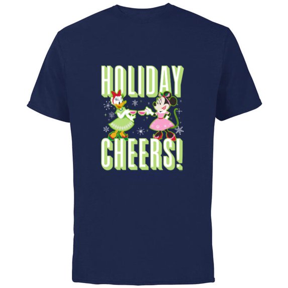 Disney Mickey & Friends Daisy & Minnie Holiday Cheers - Short Sleeve Cotton T-Shirt for Adults - Customized-Navy