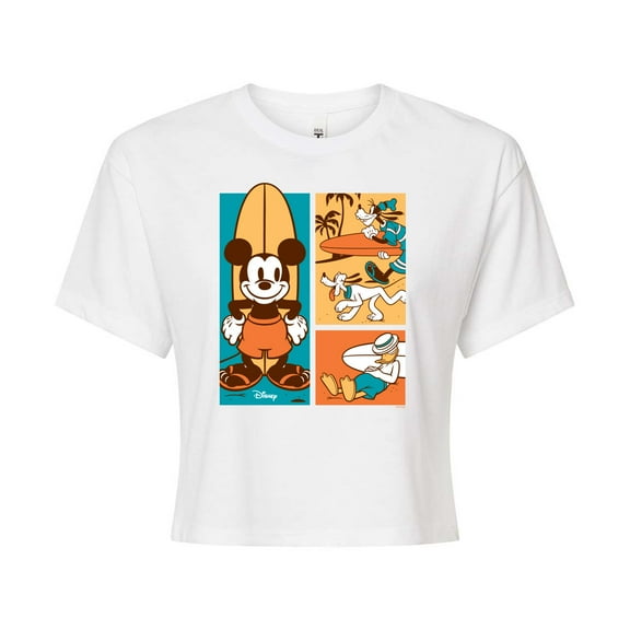 Disney - Mickey & Friends - Donald Duck, Goofy, & Pluto - Sun, Sand, & Surf - Juniors Cropped Cotton Blend T-Shirt
