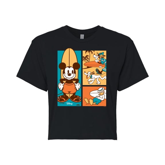 Disney - Mickey & Friends - Donald Duck, Goofy, & Pluto - Sun, Sand, & Surf - Juniors Cropped Cotton Blend T-Shirt