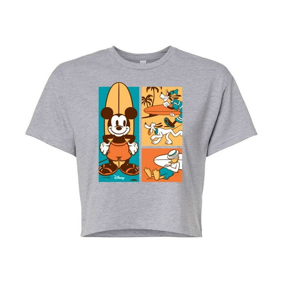 Disney - Mickey & Friends - Donald Duck, Goofy, & Pluto - Sun, Sand, & Surf - Juniors Cropped Cotton Blend T-Shirt