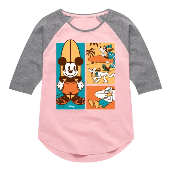 Disney - Mickey & Friends - Donald Duck, Goofy, & Pluto - Sun, Sand, & Surf - Toddler And Youth Girls Raglan Graphic T-Shirt