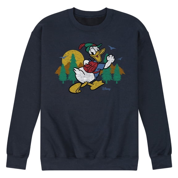 Disney - Mickey & Friends - Donald Duck Happily Going on a Hike - Men's Crew Neck Fleece Pullover