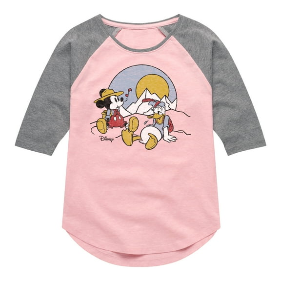 Disney - Mickey & Friends - Donald Duck & Mickey Take a Rest - Hiking - Toddler And Youth Girls Raglan Graphic T-Shirt