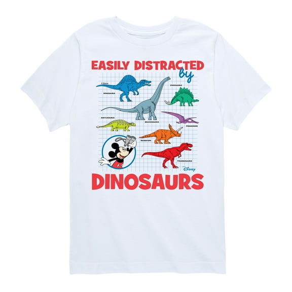 Disney - Mickey & Friends - Easily Distracted By Dinosaurs - Youth Short Sleeve Graphic T-Shirt
