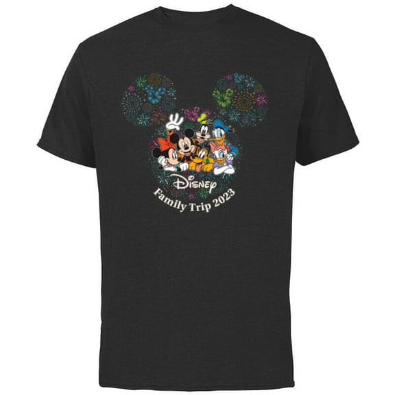 Disney Mickey & Friends Family Trip 2023 Vacation Fireworks - Short Sleeve Cotton T-Shirt for Adults - Customized-Black