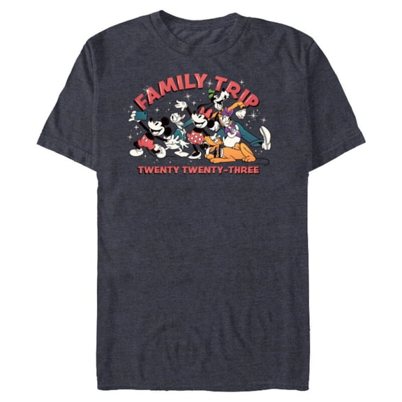 Disney Mickey & Friends Family Trip 2023 Vacation Retro - Short Sleeve Blended T-Shirt for Adults - Customized-Navy Heather