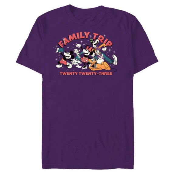 Disney Mickey & Friends Family Trip 2023 Vacation Retro - Short Sleeve Blended T-Shirt for Adults - Customized-Purple