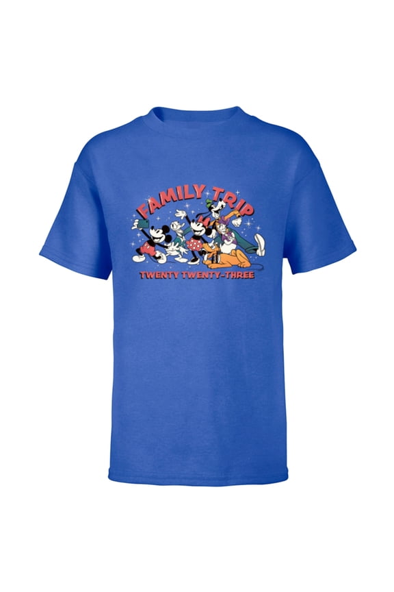 Mickey & Friends Family Trip 2023 Vacation Retro - Short Sleeve T-Shirt for Kids - Customized-Royal