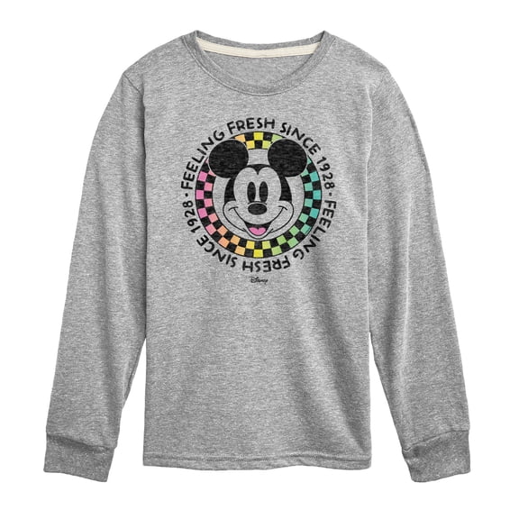 Disney - Mickey & Friends - Feeling Fresh Since 1928 - Retro Checkered Style - Toddler And Youth Long Sleeve Graphic T-Shirt