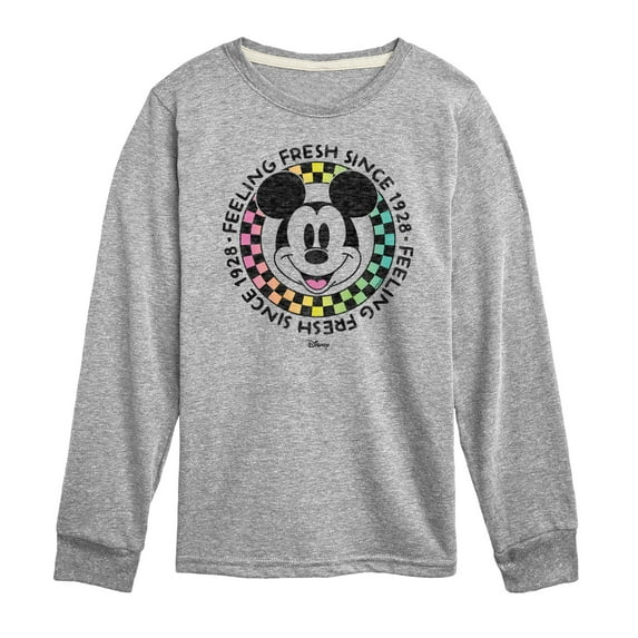 Disney - Mickey & Friends - Feeling Fresh Since 1928 - Retro Checkered Style - Toddler And Youth Long Sleeve Graphic T-Shirt