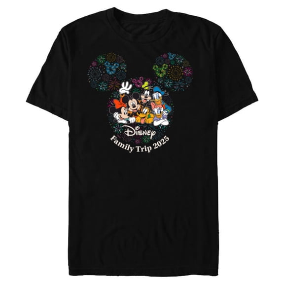 Disney Mickey & Friends Fireworks Vacation Family Trip 2025 - Short Sleeve Blended T-Shirt for Adults - Customized-Black