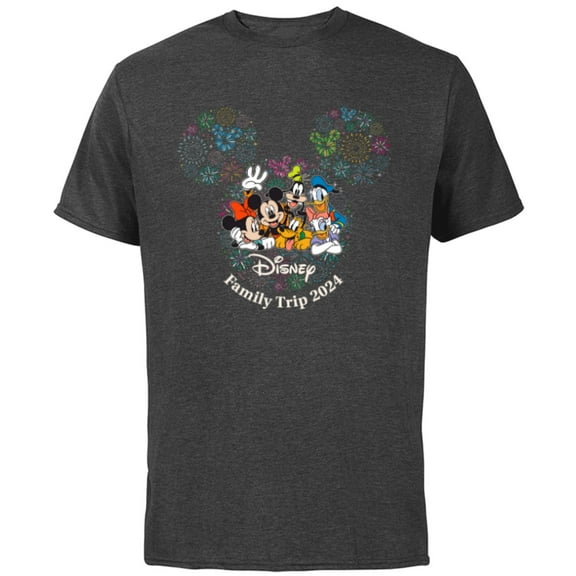 Disney Mickey & Friends Fireworks Vacation Family Trip 2024 - Short Sleeve Cotton T-Shirt for Adults - Customized-Charcoal