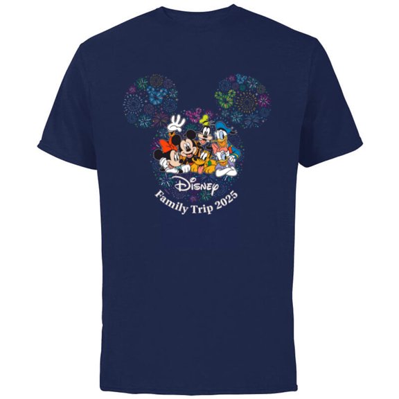 Disney Mickey & Friends Fireworks Vacation Family Trip 2025 - Short Sleeve Cotton T-Shirt for Adults - Customized-Navy