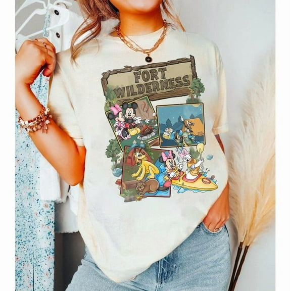 Disney Mickey and Friends Fort Wilderness Camping T-Shirt, Campground Tee Disneyland Resort Family Matching ,Family Camping Matching Tee,Sand Color,Size 3XL