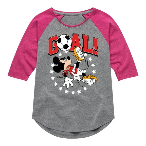 Disney - Mickey & Friends - Goal - Mickey Plays Soccer - Toddler And Youth Girls Raglan Graphic T-Shirt
