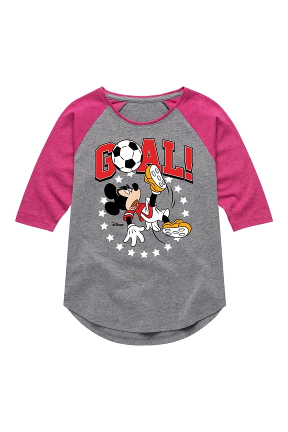 - Mickey & Friends - Goal - Mickey Plays Soccer - Toddler And Youth Girls Raglan Graphic T-Shirt