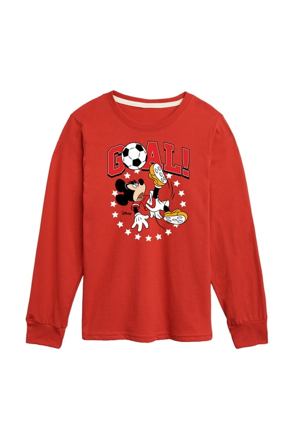 - Mickey & Friends - Goal - Mickey Plays Soccer - Toddler And Youth Long Sleeve Graphic T-Shirt