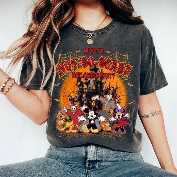 Disney Mickey and Friends Group Mickey's Not So Scary Halloween Comfort Color T-Shirt, Spooky Season Mickey Halloween Pumpkin Ghost Comfort Color T-Shirt, Halloween Outfits Comfort Color T-Shirt