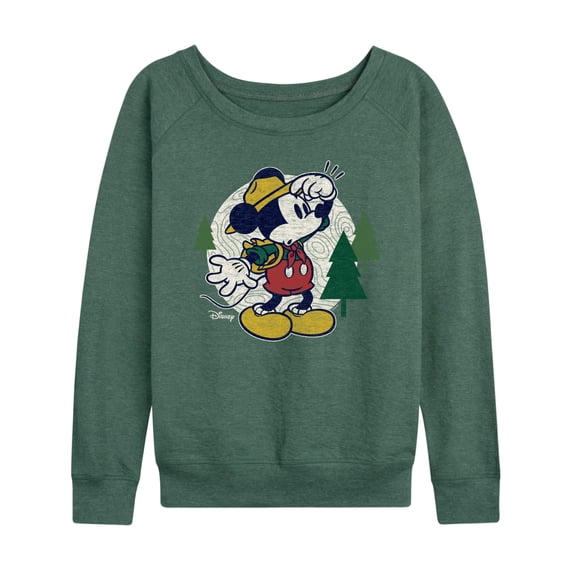 Disney - Mickey & Friends Women's Lightweight French Terry Wide Neck Long Sleeve Graphic Shirt